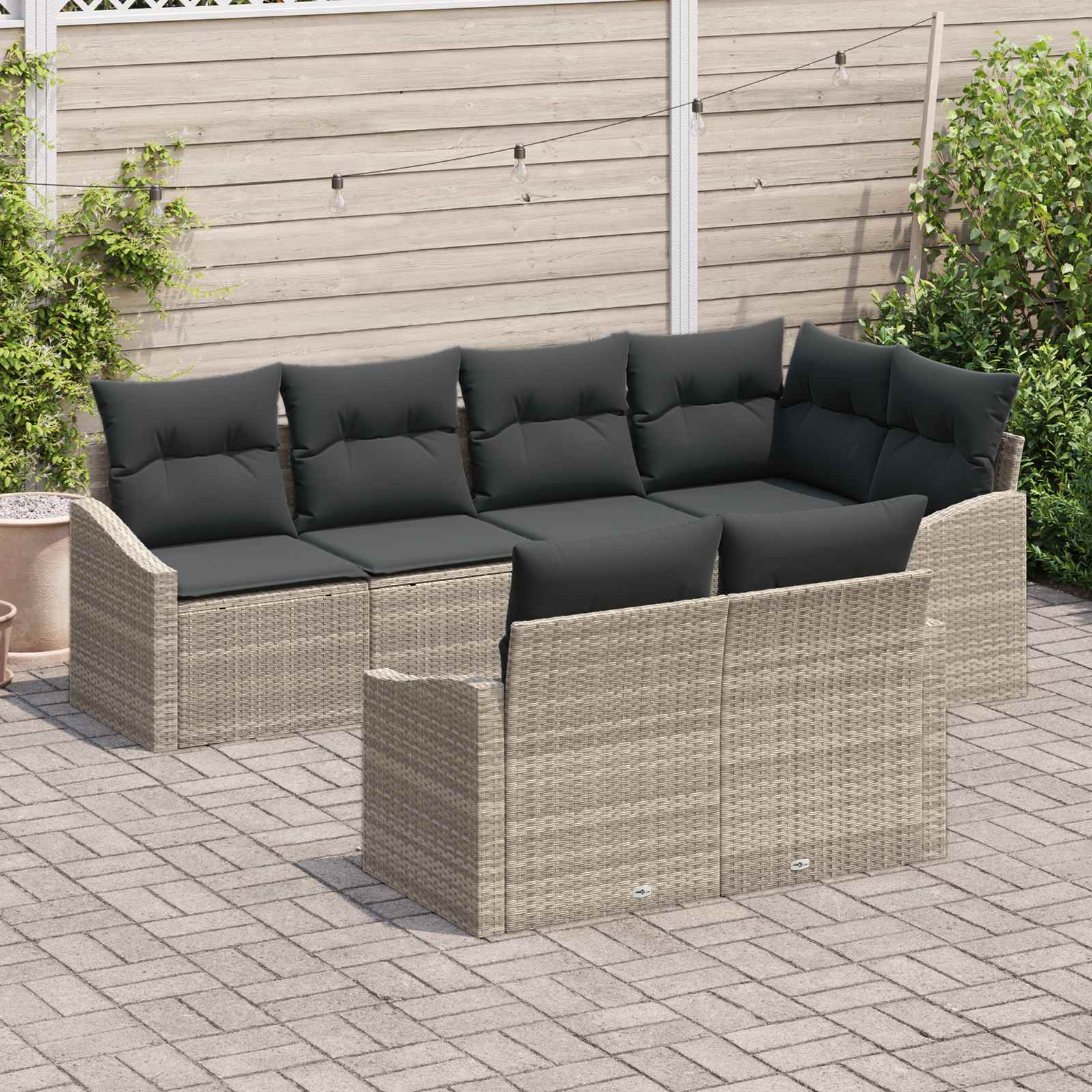 Tuinbankenset met kussen 7 pcs Lichtgrijs poly rattan is nu te koop bij PeponiXL, paradijselijk wonen!