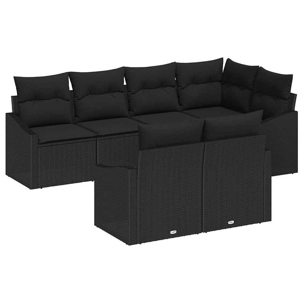 Tuinbankenset met kussen met opslag 7 pcs Zwart poly rattan is nu te koop bij PeponiXL, paradijselijk wonen!