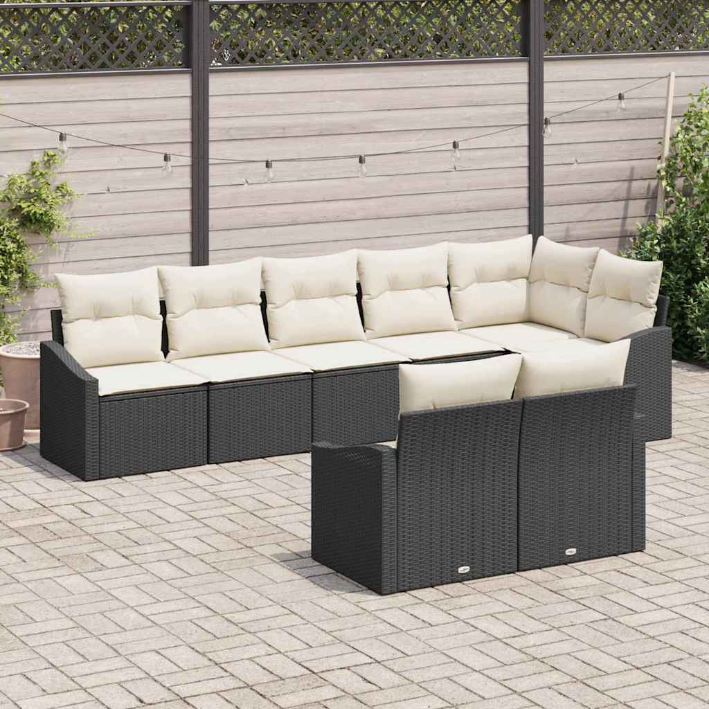 Tuinbankenset met kussen 8 pcs Zwart en Wit poly rattan is nu te koop bij PeponiXL, paradijselijk wonen!