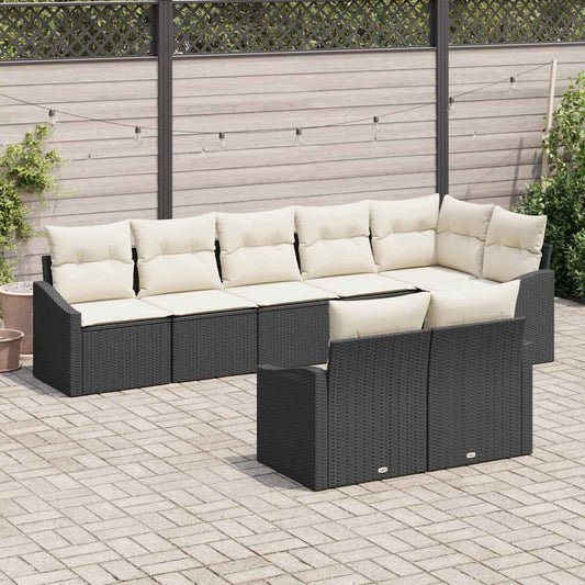 Tuinbankenset met kussen 8 pcs Zwart en Wit poly rattan is nu te koop bij PeponiXL, paradijselijk wonen!