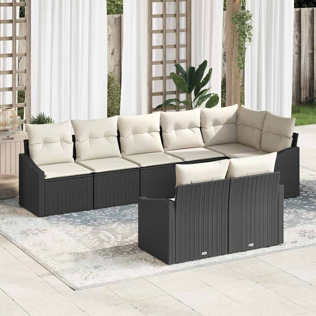 Tuinbankenset met kussen 8 pcs Zwart en Wit poly rattan is nu te koop bij PeponiXL, paradijselijk wonen!