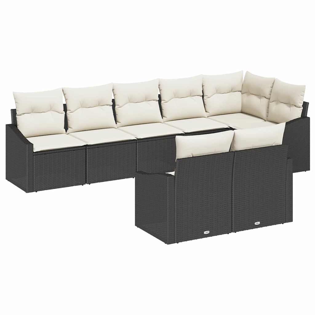 Tuinbankenset met kussen 8 pcs Zwart en Wit poly rattan is nu te koop bij PeponiXL, paradijselijk wonen!