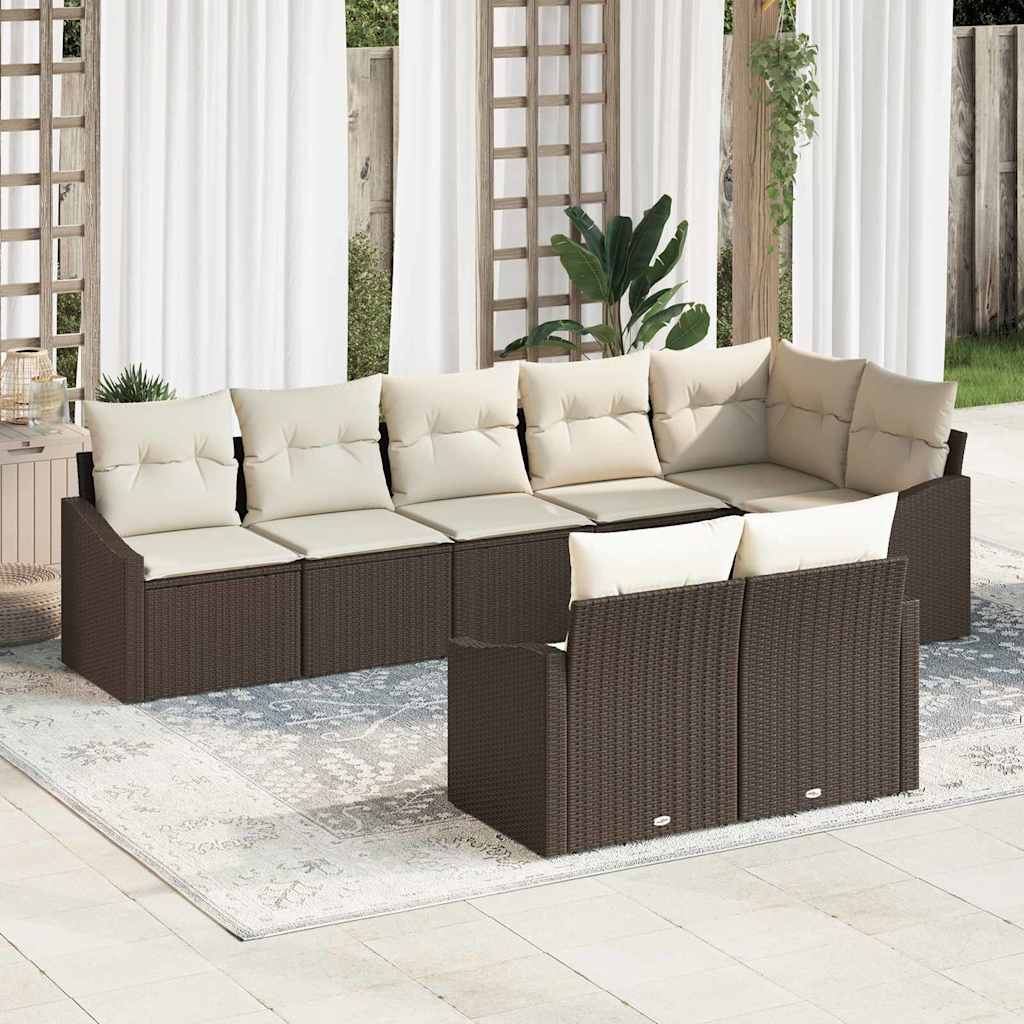 Tuinbankenset met kussen 8 pcs Bruin en wit poly rattan is nu te koop bij PeponiXL, paradijselijk wonen!