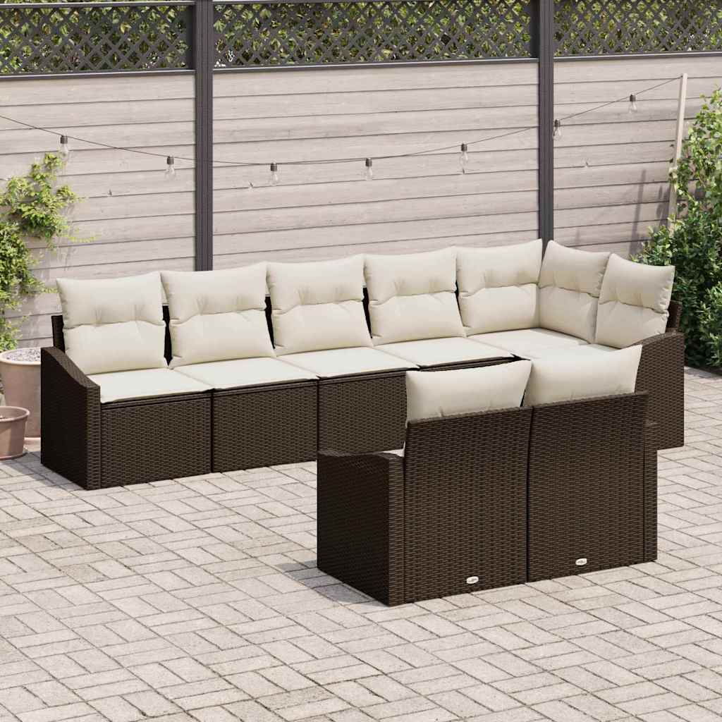 Tuinbankenset met kussen 8 pcs Bruin en wit poly rattan is nu te koop bij PeponiXL, paradijselijk wonen!