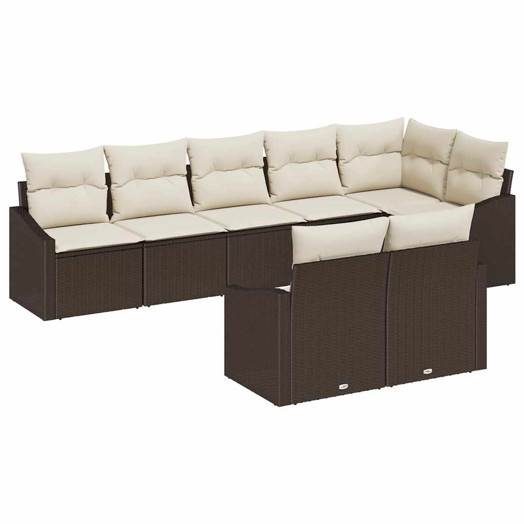 Tuinbankenset met kussen 8 pcs Bruin en wit poly rattan is nu te koop bij PeponiXL, paradijselijk wonen!