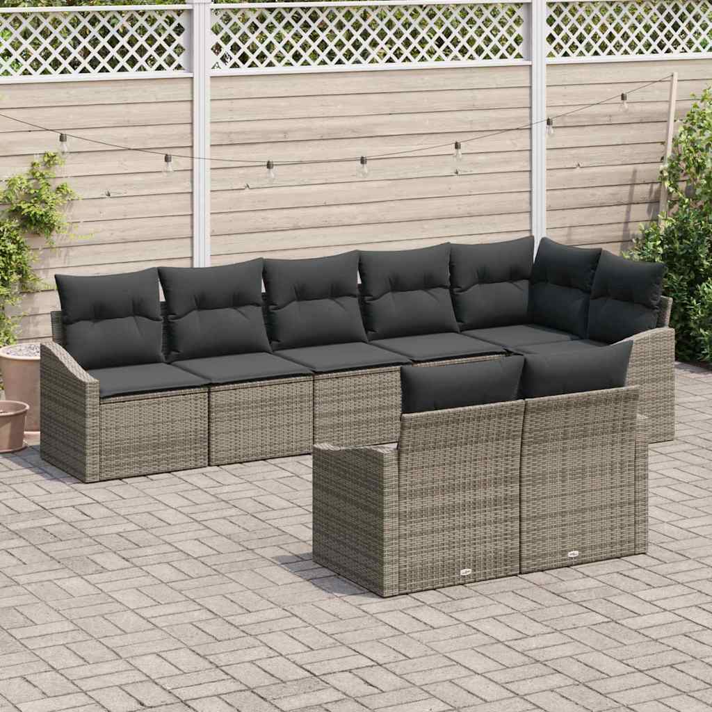 Tuinbankenset met kussen met opslag 8 pcs Grijs poly rattan is nu te koop bij PeponiXL, paradijselijk wonen!