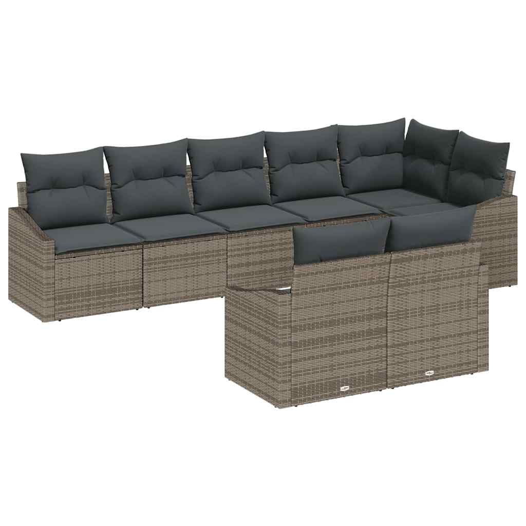 Tuinbankenset met kussen met opslag 8 pcs Grijs poly rattan is nu te koop bij PeponiXL, paradijselijk wonen!