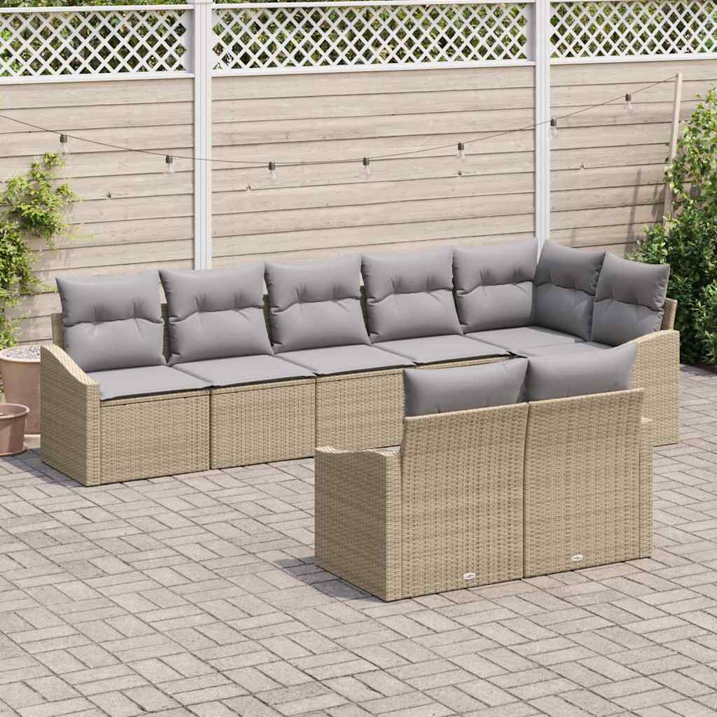 Tuinbankenset met kussen 8 pcs Beige en Licht Grijs poly rattan is nu te koop bij PeponiXL, paradijselijk wonen!