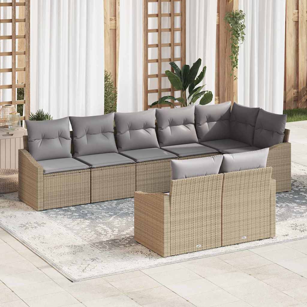 Tuinbankenset met kussen 8 pcs Beige en Licht Grijs poly rattan is nu te koop bij PeponiXL, paradijselijk wonen!