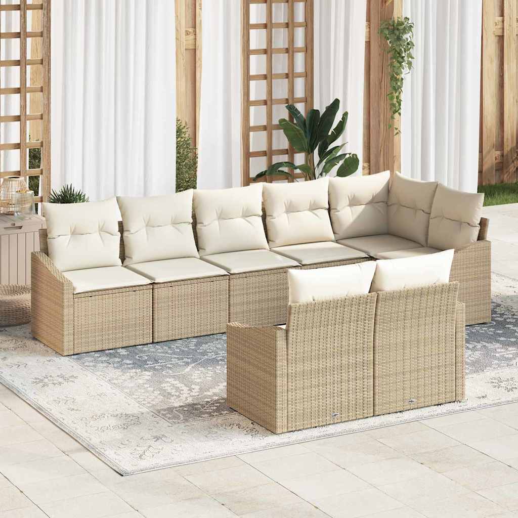 Tuinbankenset met kussen 8 pcs Beige en Wit poly rattan is nu te koop bij PeponiXL, paradijselijk wonen!