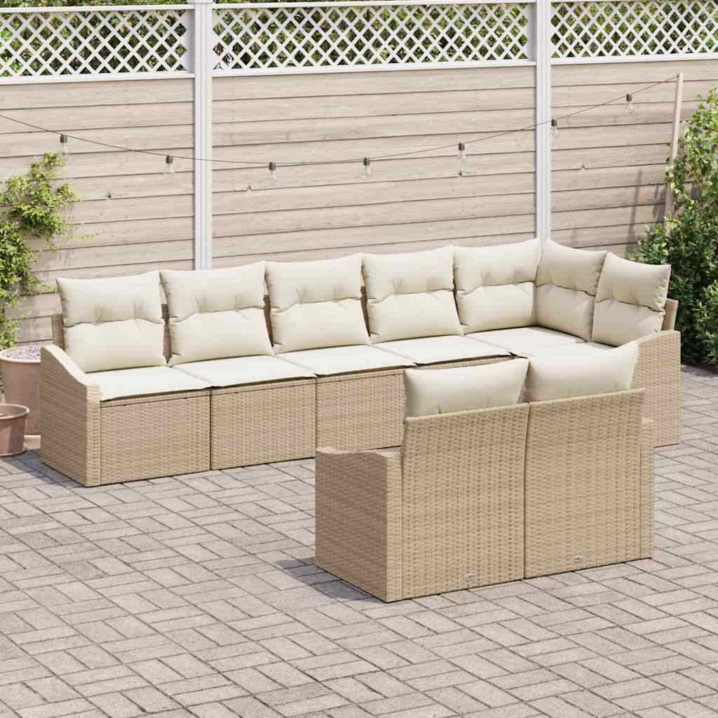 Tuinbankenset met kussen 8 pcs Beige en Wit poly rattan is nu te koop bij PeponiXL, paradijselijk wonen!