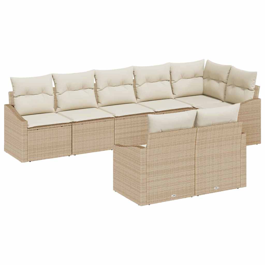 Tuinbankenset met kussen 8 pcs Beige en Wit poly rattan is nu te koop bij PeponiXL, paradijselijk wonen!
