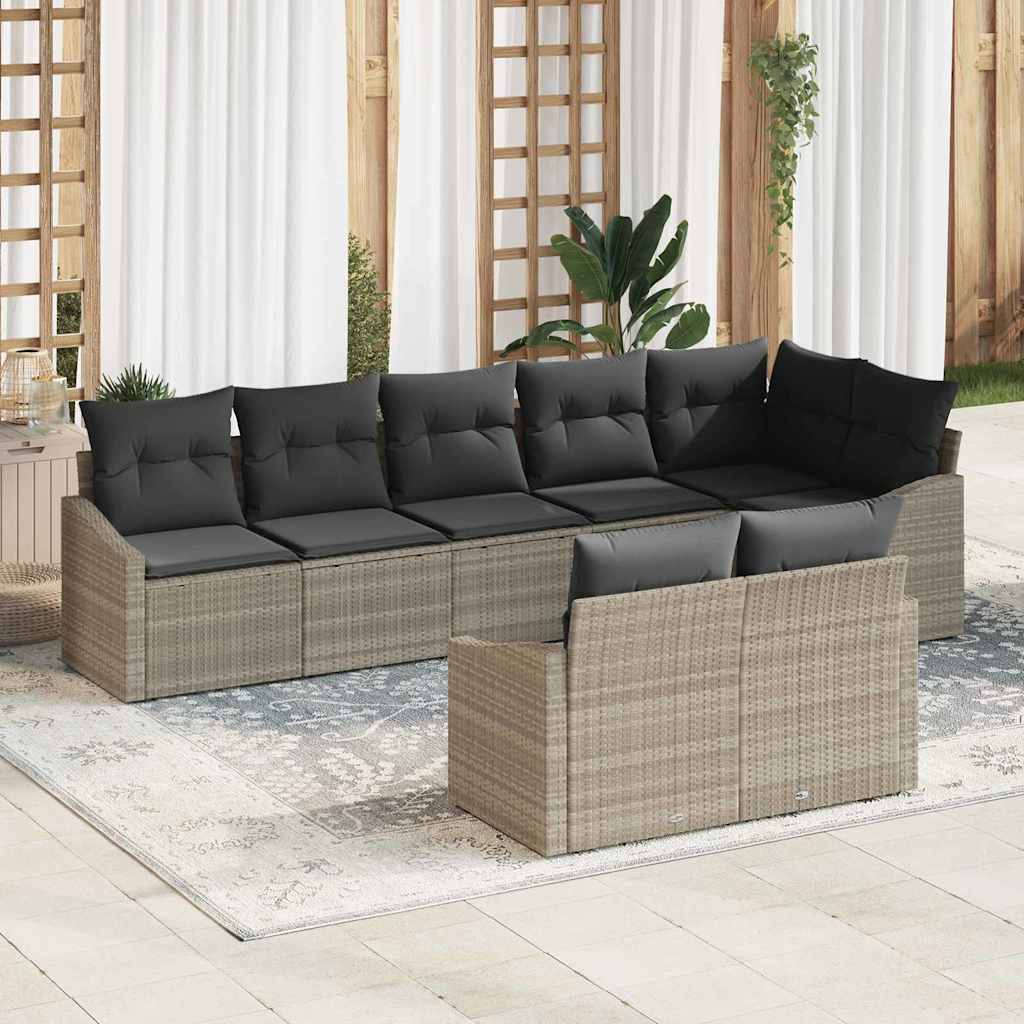 Tuinbankenset met kussen 8 pcs Lichtgrijs poly rattan is nu te koop bij PeponiXL, paradijselijk wonen!