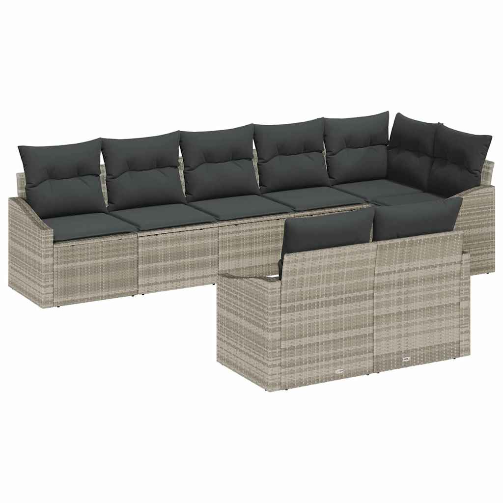 Tuinbankenset met kussen 8 pcs Lichtgrijs poly rattan is nu te koop bij PeponiXL, paradijselijk wonen!