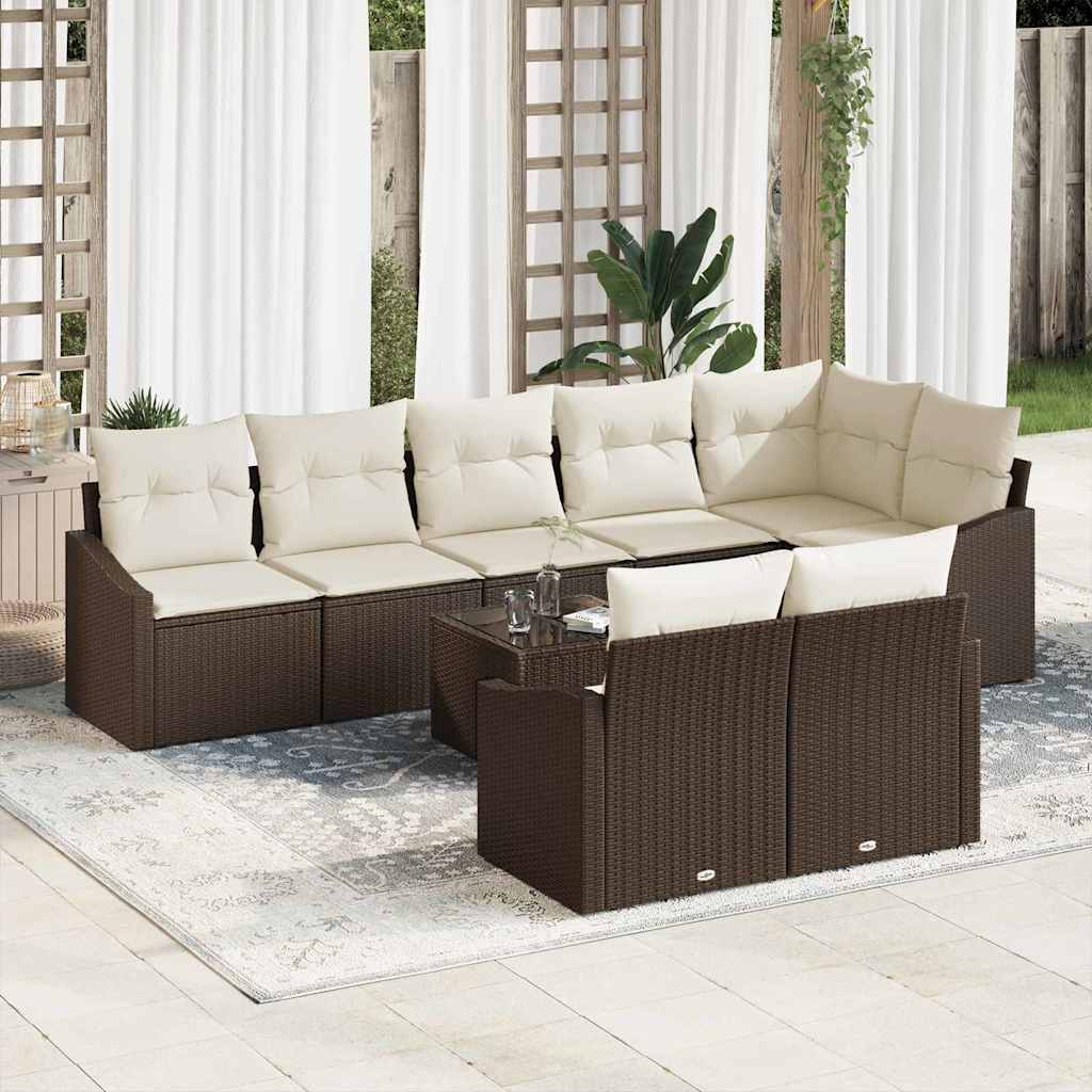 Tuinbankenset met kussen 9 pcs Bruin en Crème poly rattan is nu te koop bij PeponiXL, paradijselijk wonen!
