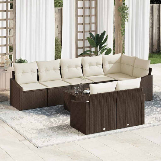 Tuinbankenset met kussen 9 pcs Bruin en Crème poly rattan is nu te koop bij PeponiXL, paradijselijk wonen!