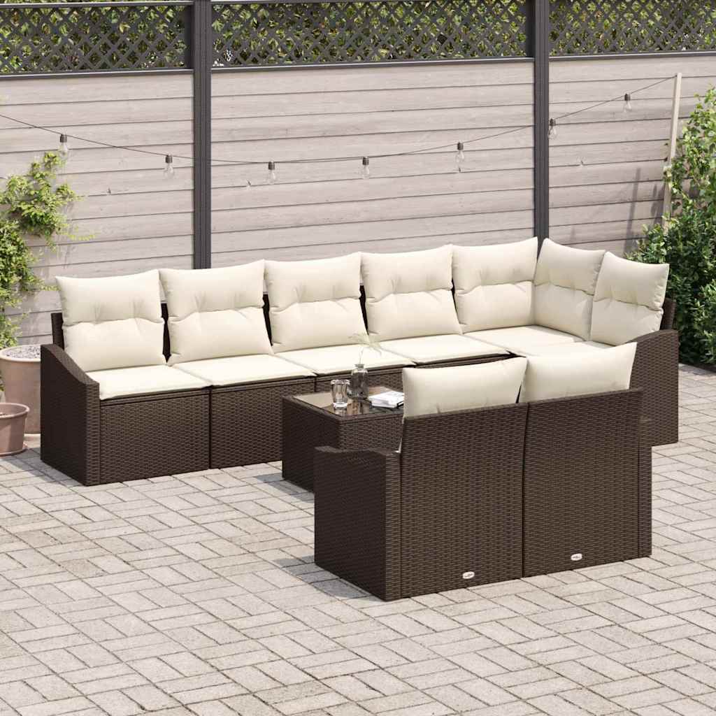 Tuinbankenset met kussen 9 pcs Bruin en Crème poly rattan is nu te koop bij PeponiXL, paradijselijk wonen!
