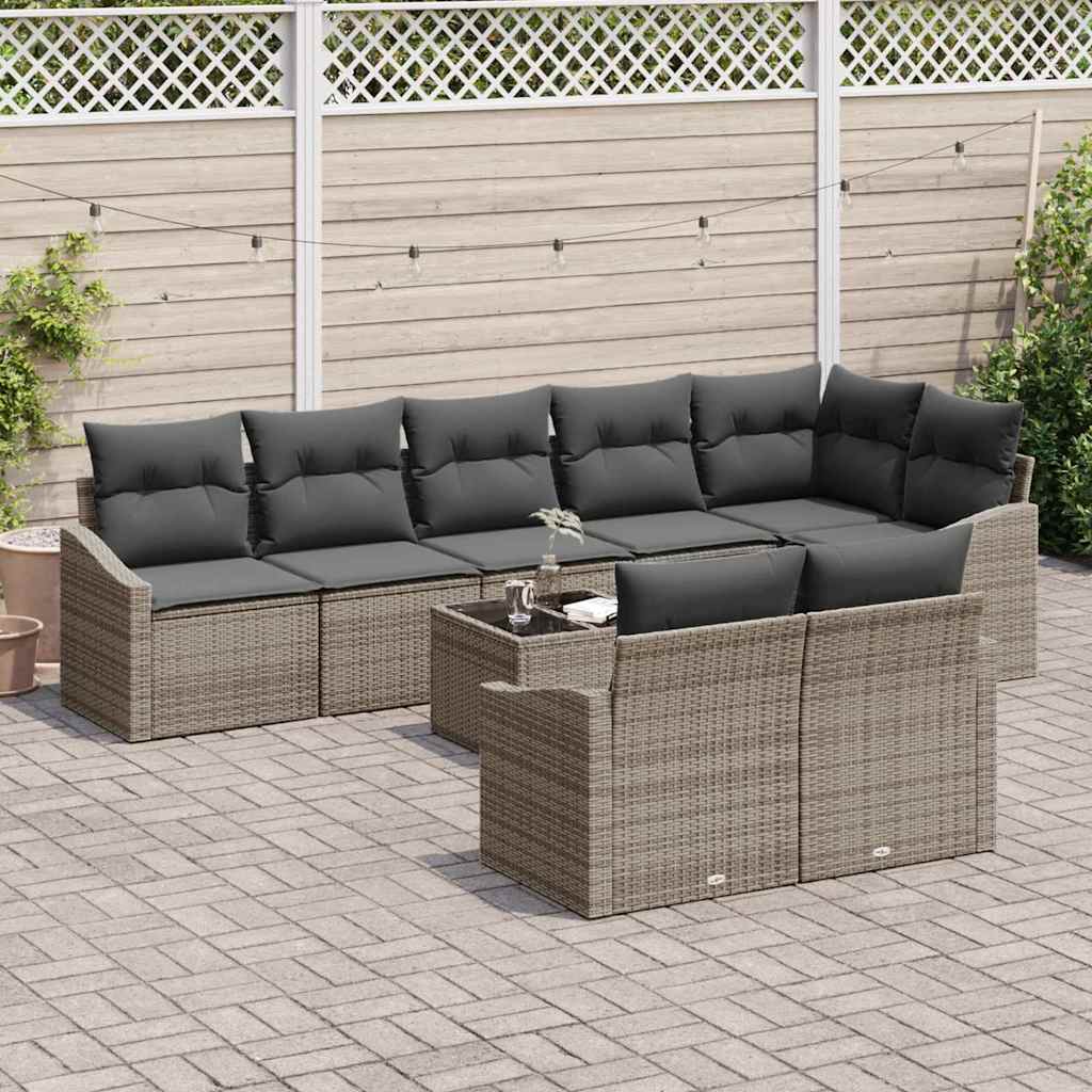 Tuinbankenset met kussen 9 pcs Lichtgrijs poly rattan is nu te koop bij PeponiXL, paradijselijk wonen!