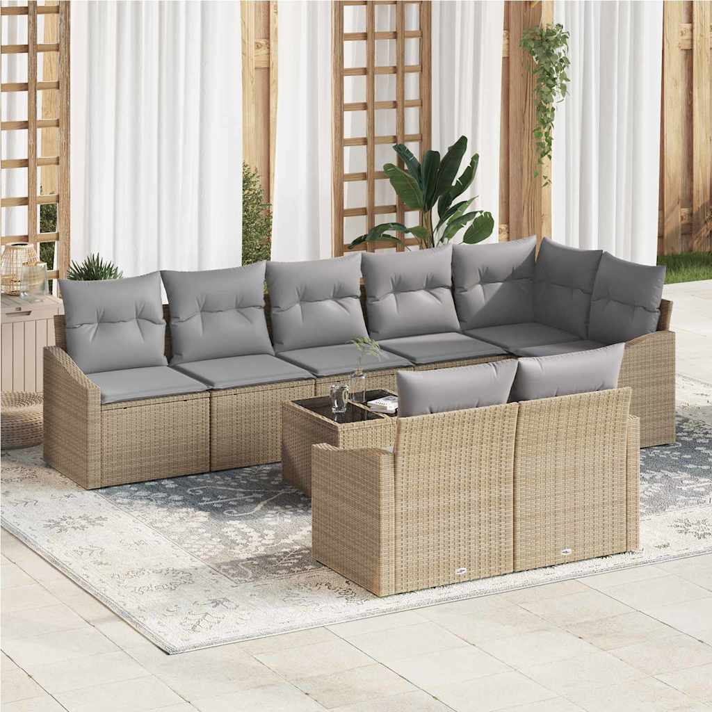 Tuinbankenset met kussen 9 pcs Beige en Licht Grijs poly rattan is nu te koop bij PeponiXL, paradijselijk wonen!