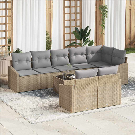 Tuinbankenset met kussen 9 pcs Beige en Licht Grijs poly rattan is nu te koop bij PeponiXL, paradijselijk wonen!
