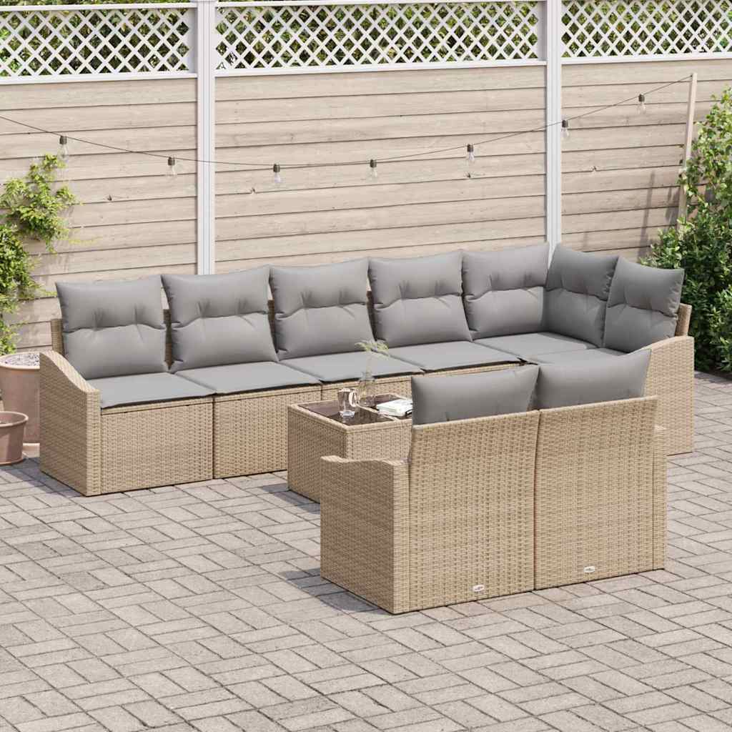 Tuinbankenset met kussen 9 pcs Beige en Licht Grijs poly rattan is nu te koop bij PeponiXL, paradijselijk wonen!