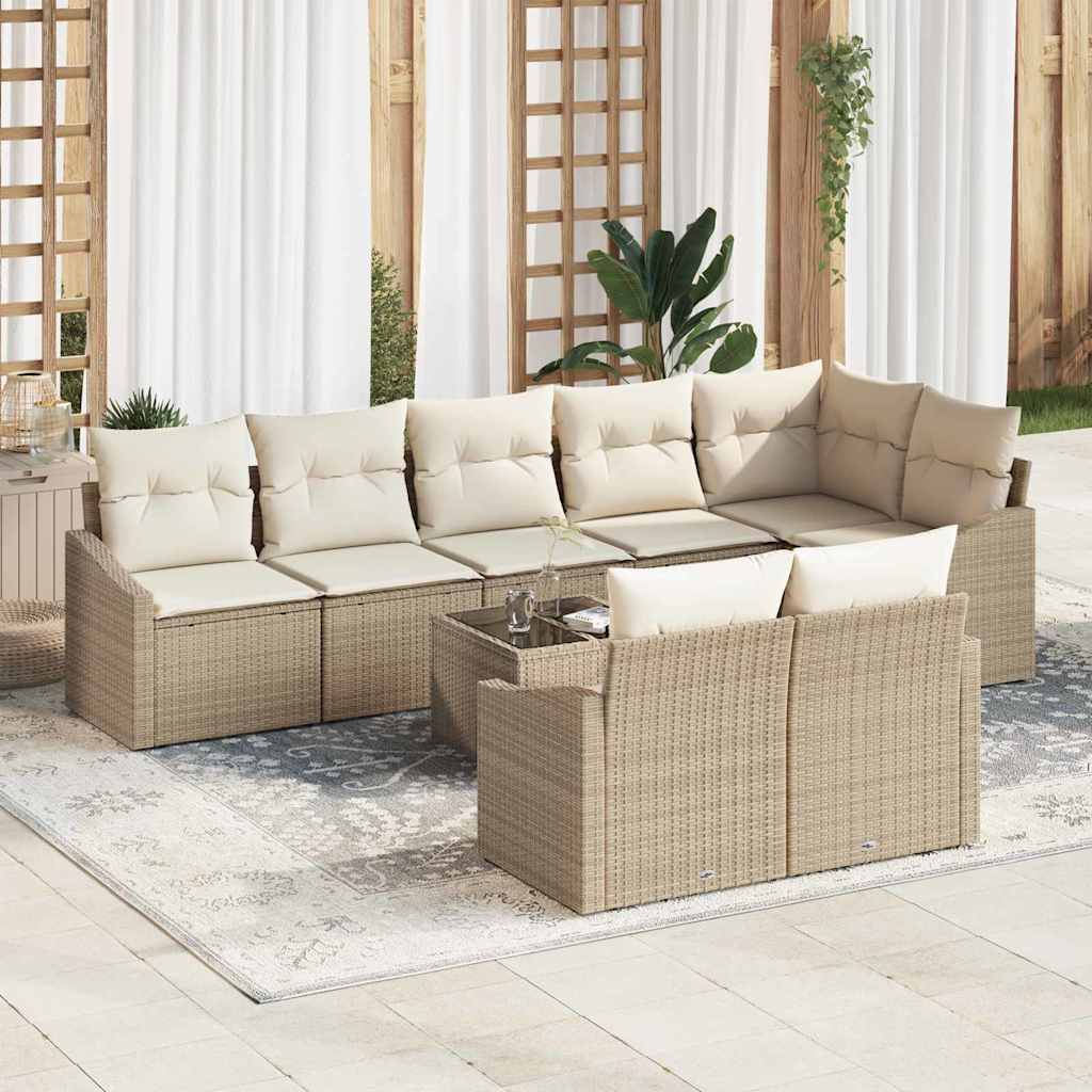 Tuinbankenset met kussen 9 pcs Beige en Crème poly rattan is nu te koop bij PeponiXL, paradijselijk wonen!