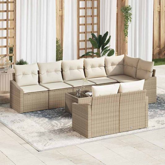 Tuinbankenset met kussen 9 pcs Beige en Crème poly rattan is nu te koop bij PeponiXL, paradijselijk wonen!