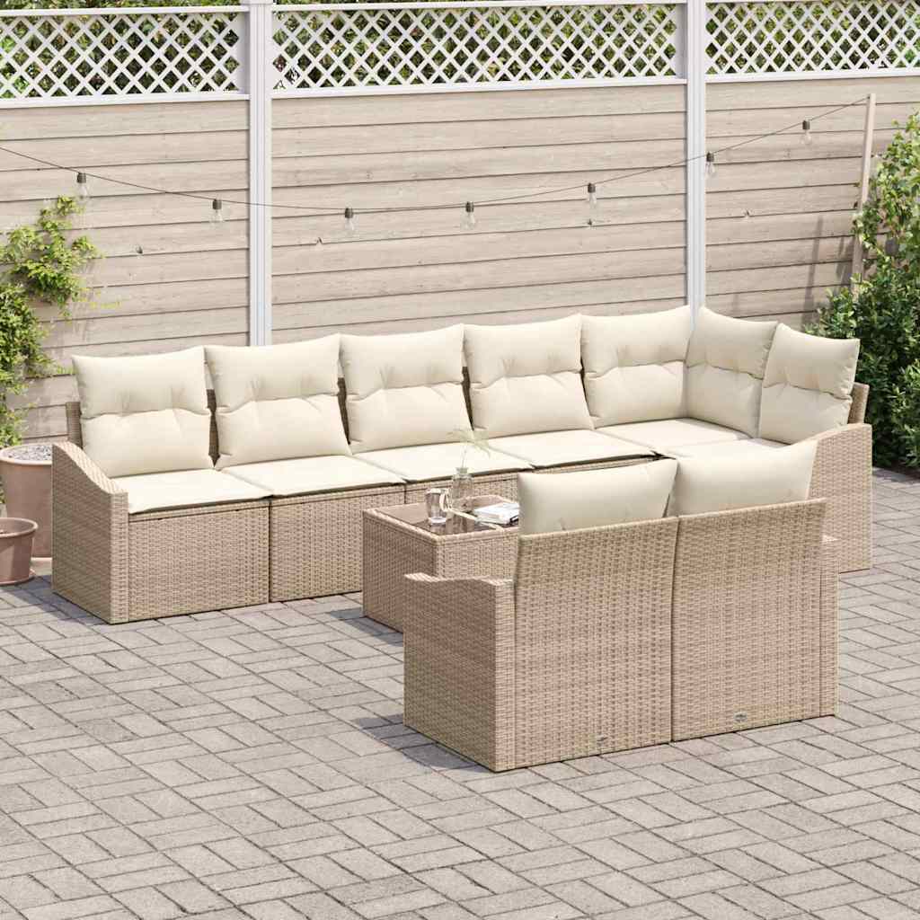Tuinbankenset met kussen 9 pcs Beige en Crème poly rattan is nu te koop bij PeponiXL, paradijselijk wonen!