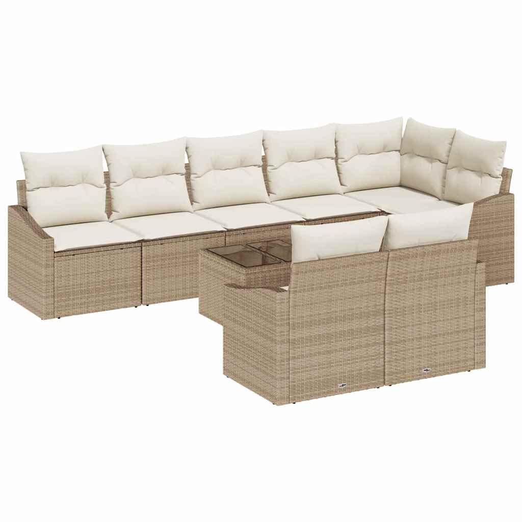 Tuinbankenset met kussen 9 pcs Beige en Crème poly rattan is nu te koop bij PeponiXL, paradijselijk wonen!
