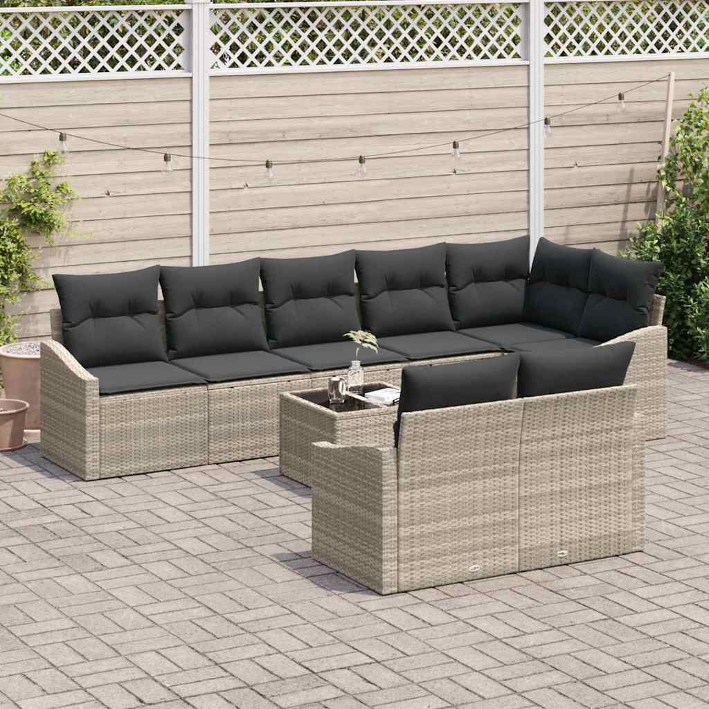 Tuinbankenset met kussen 9 pcs Lichtgrijs poly rattan is nu te koop bij PeponiXL, paradijselijk wonen!