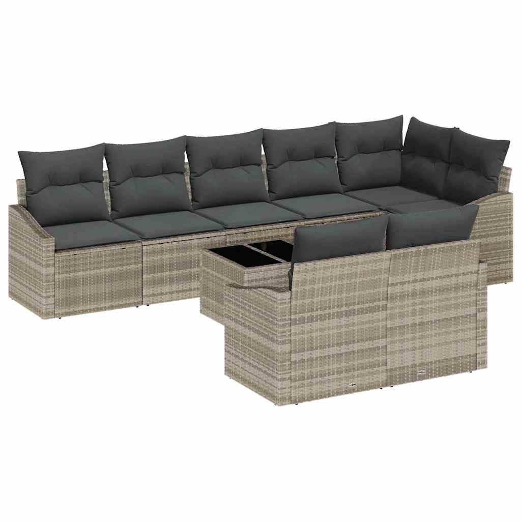 Tuinbankenset met kussen 9 pcs Lichtgrijs poly rattan is nu te koop bij PeponiXL, paradijselijk wonen!