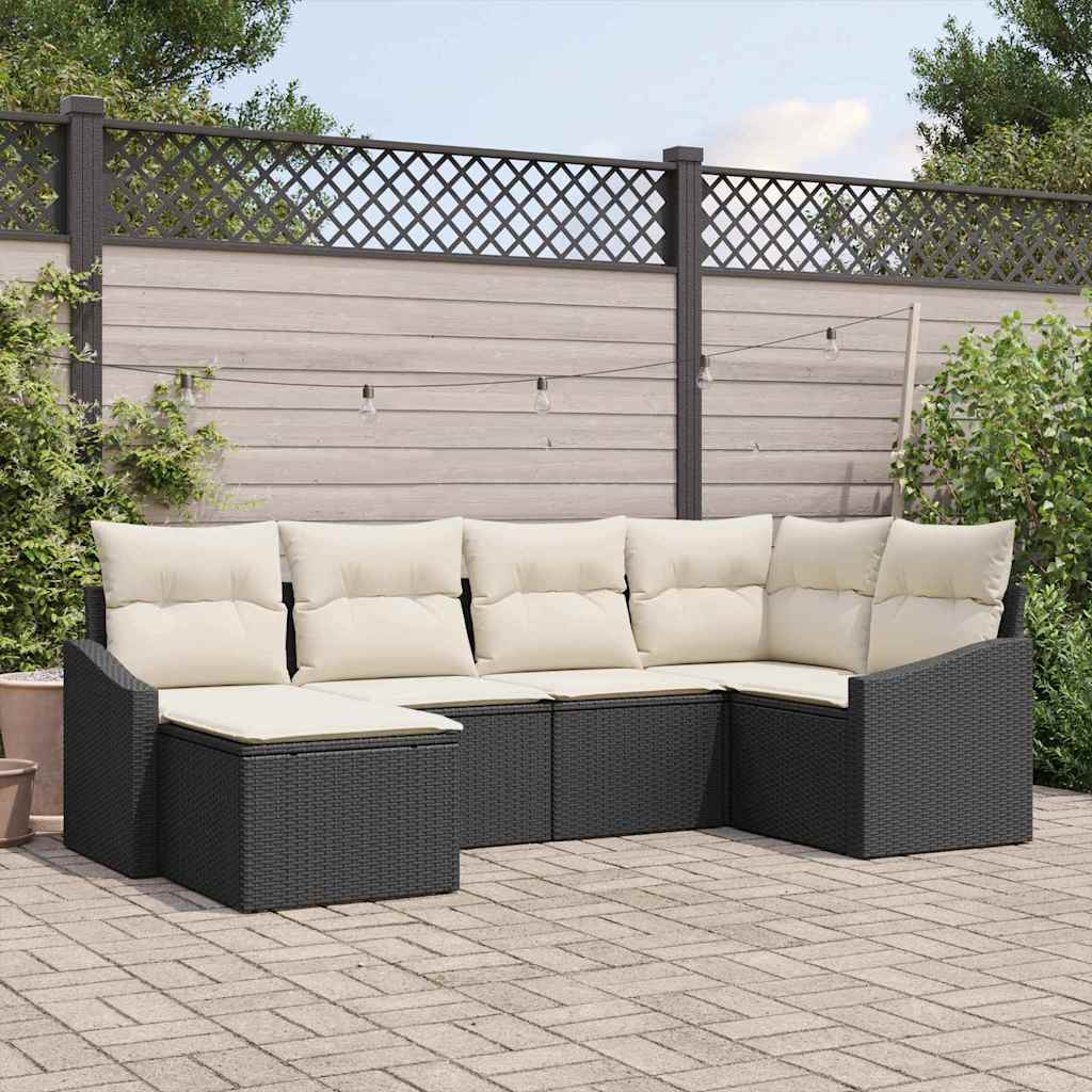 Tuin Eetset met kussen met opslag 6 pcs Zwart en Crème is nu te koop bij PeponiXL, paradijselijk wonen!