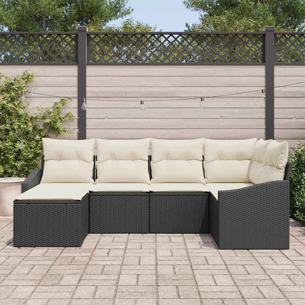 Tuin Eetset met kussen met opslag 6 pcs Zwart en Crème is nu te koop bij PeponiXL, paradijselijk wonen!