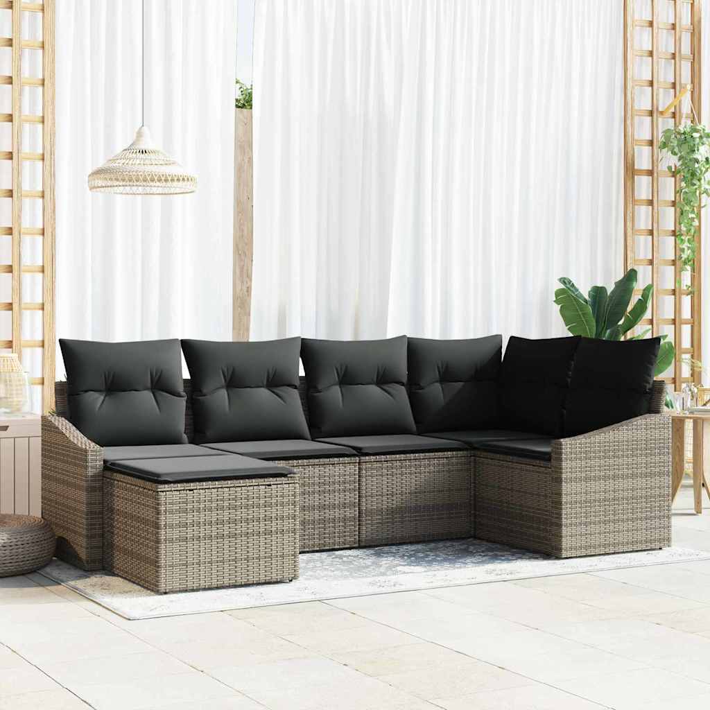 Tuin Eetset 6 pcs Grijs Poly Rattan en Poedergecoat Staal is nu te koop bij PeponiXL, paradijselijk wonen!