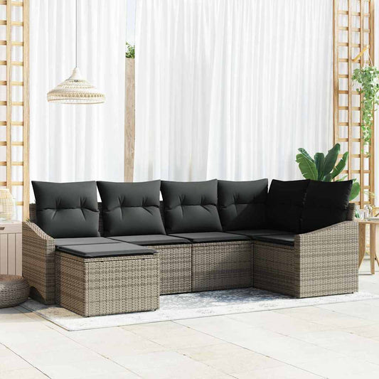Tuin Eetset 6 pcs Grijs Poly Rattan en Poedergecoat Staal is nu te koop bij PeponiXL, paradijselijk wonen!