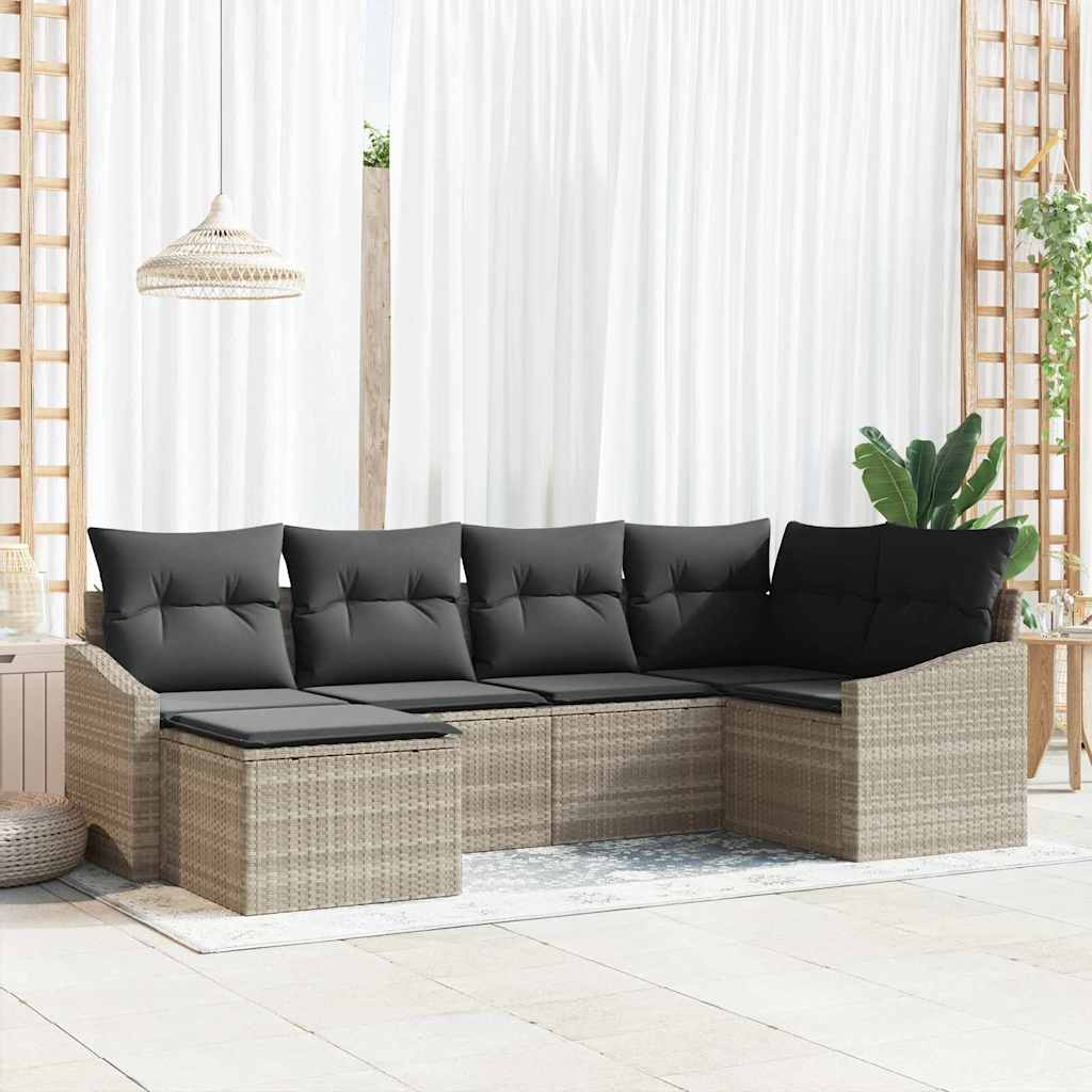 Tuin Eetset 6 pcs Lichtgrijs Poly Rattan en Poedergecoat Staal is nu te koop bij PeponiXL, paradijselijk wonen!