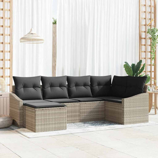 Tuin Eetset 6 pcs Lichtgrijs Poly Rattan en Poedergecoat Staal is nu te koop bij PeponiXL, paradijselijk wonen!