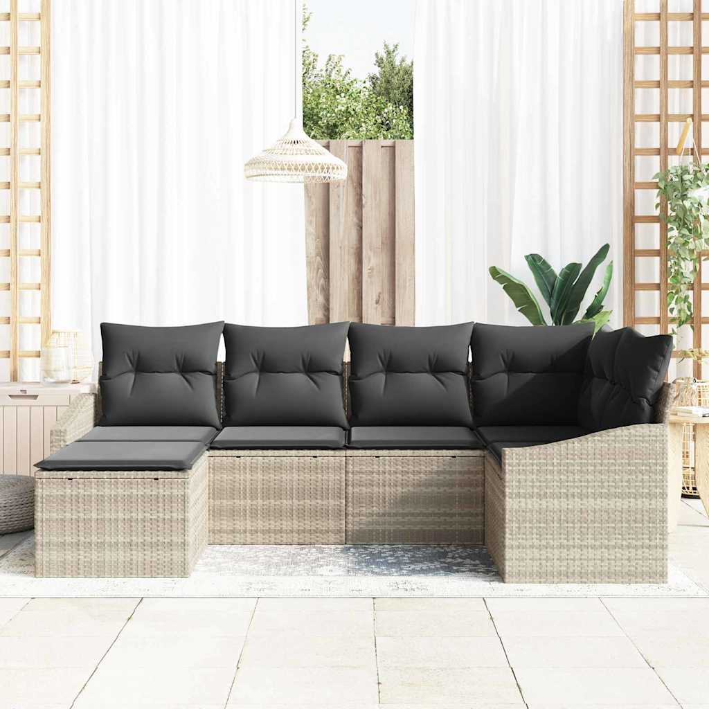 Tuin Eetset 6 pcs Lichtgrijs Poly Rattan en Poedergecoat Staal is nu te koop bij PeponiXL, paradijselijk wonen!