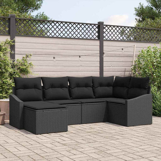 Tuin Eetset 6 pcs Zwart Poly Rattan en Poedergecoat Staal is nu te koop bij PeponiXL, paradijselijk wonen!
