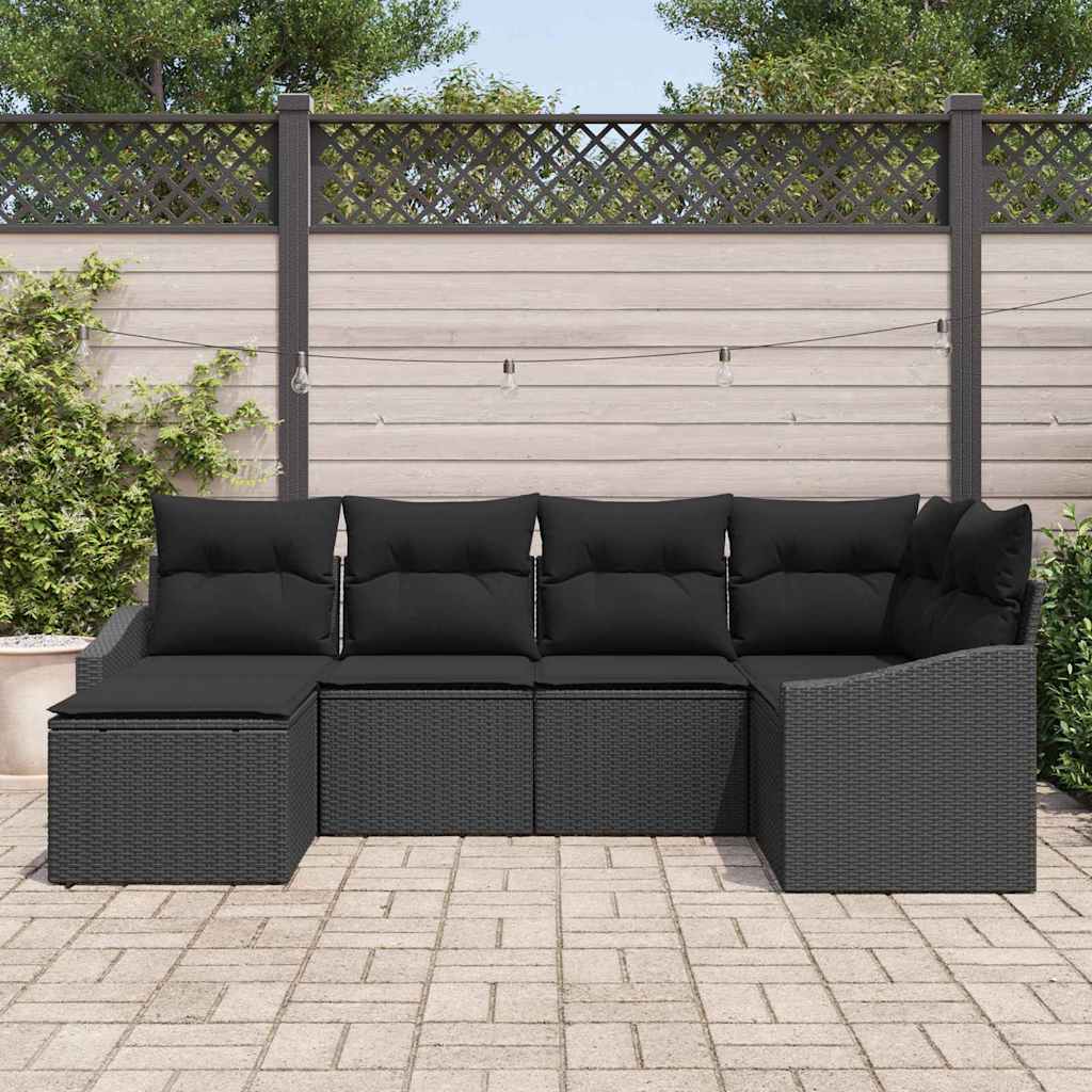Tuin Eetset 6 pcs Zwart Poly Rattan en Poedergecoat Staal is nu te koop bij PeponiXL, paradijselijk wonen!