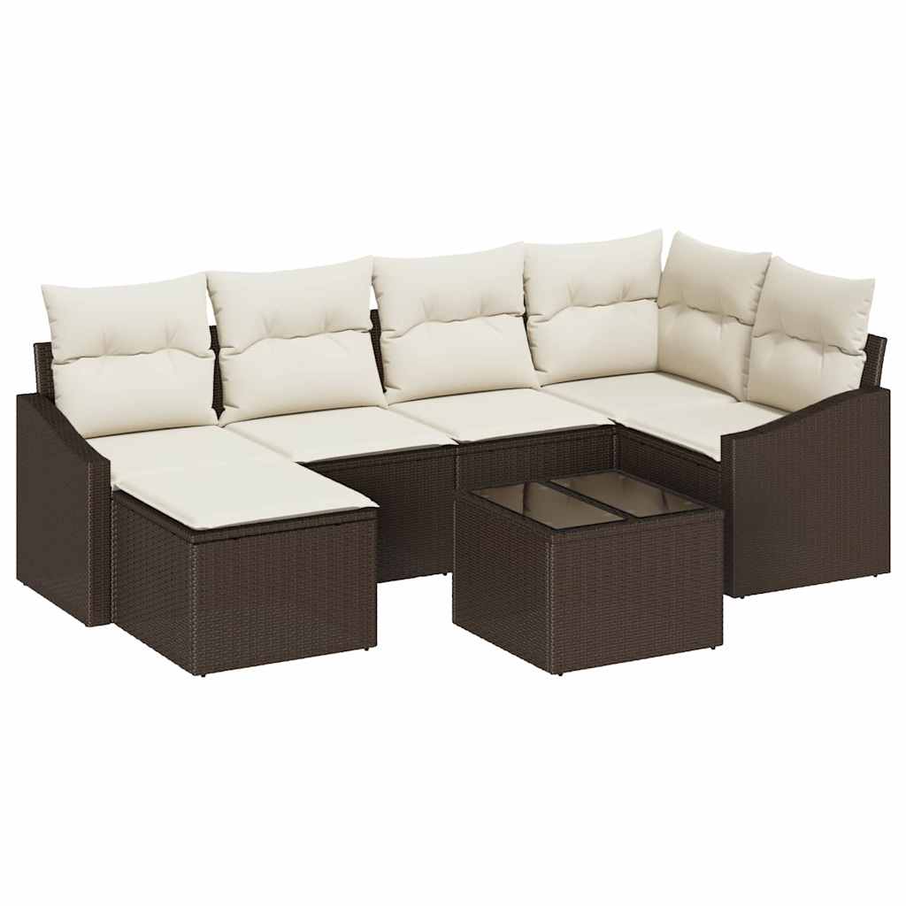 Tuin Eetset met kussen met opslag 7 pcs Bruin en Crème is nu te koop bij PeponiXL, paradijselijk wonen!