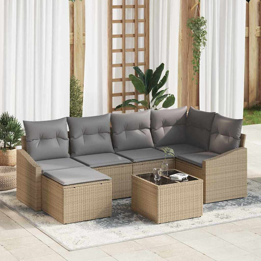 Tuin Eetset met kussen met opslag 7 pcs Beige en Licht Grijs is nu te koop bij PeponiXL, paradijselijk wonen!