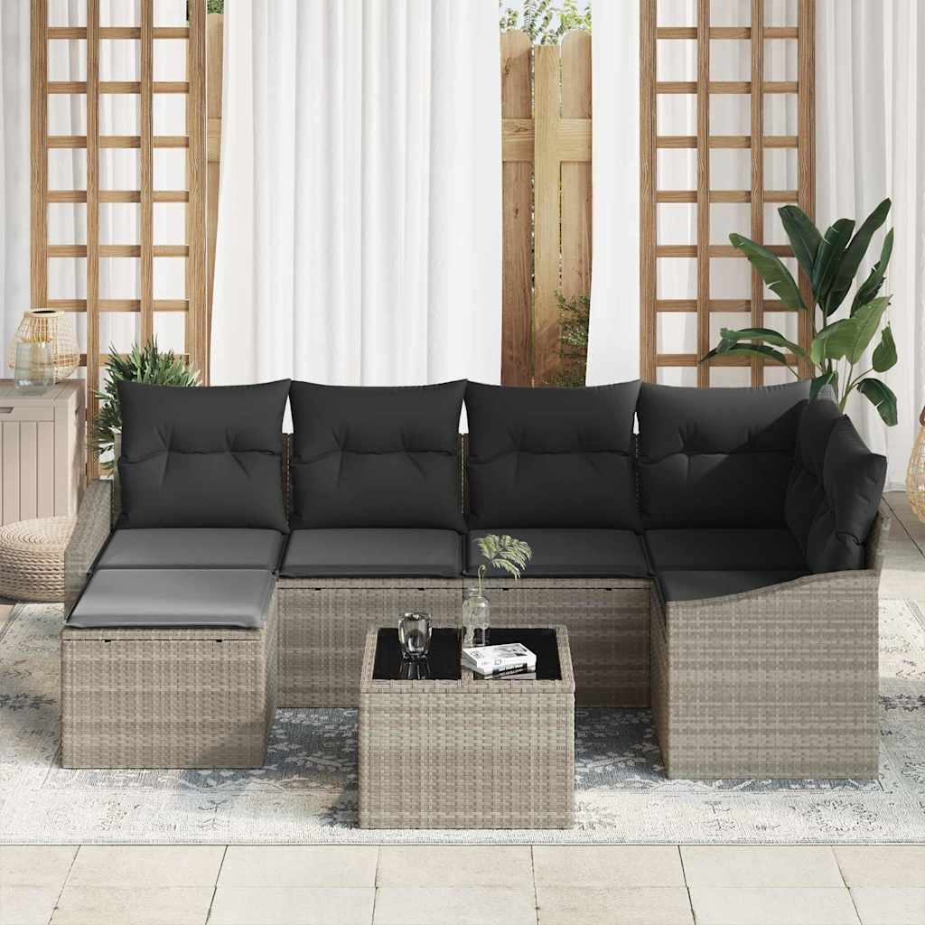 Tuin Eetset 7 pcs Lichtgrijs Poly Rattan en Poedergecoat Staal is nu te koop bij PeponiXL, paradijselijk wonen!