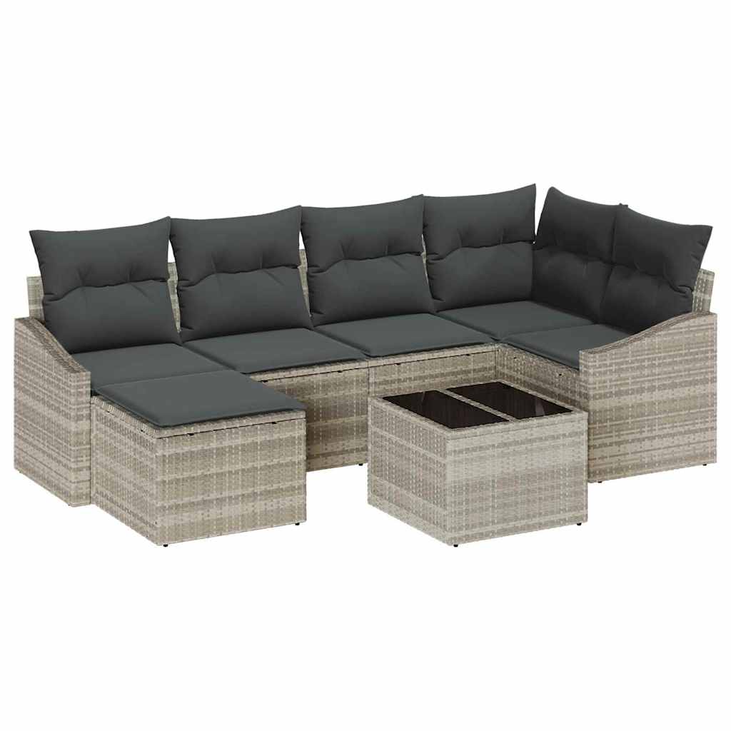 Tuin Eetset 7 pcs Lichtgrijs Poly Rattan en Poedergecoat Staal is nu te koop bij PeponiXL, paradijselijk wonen!