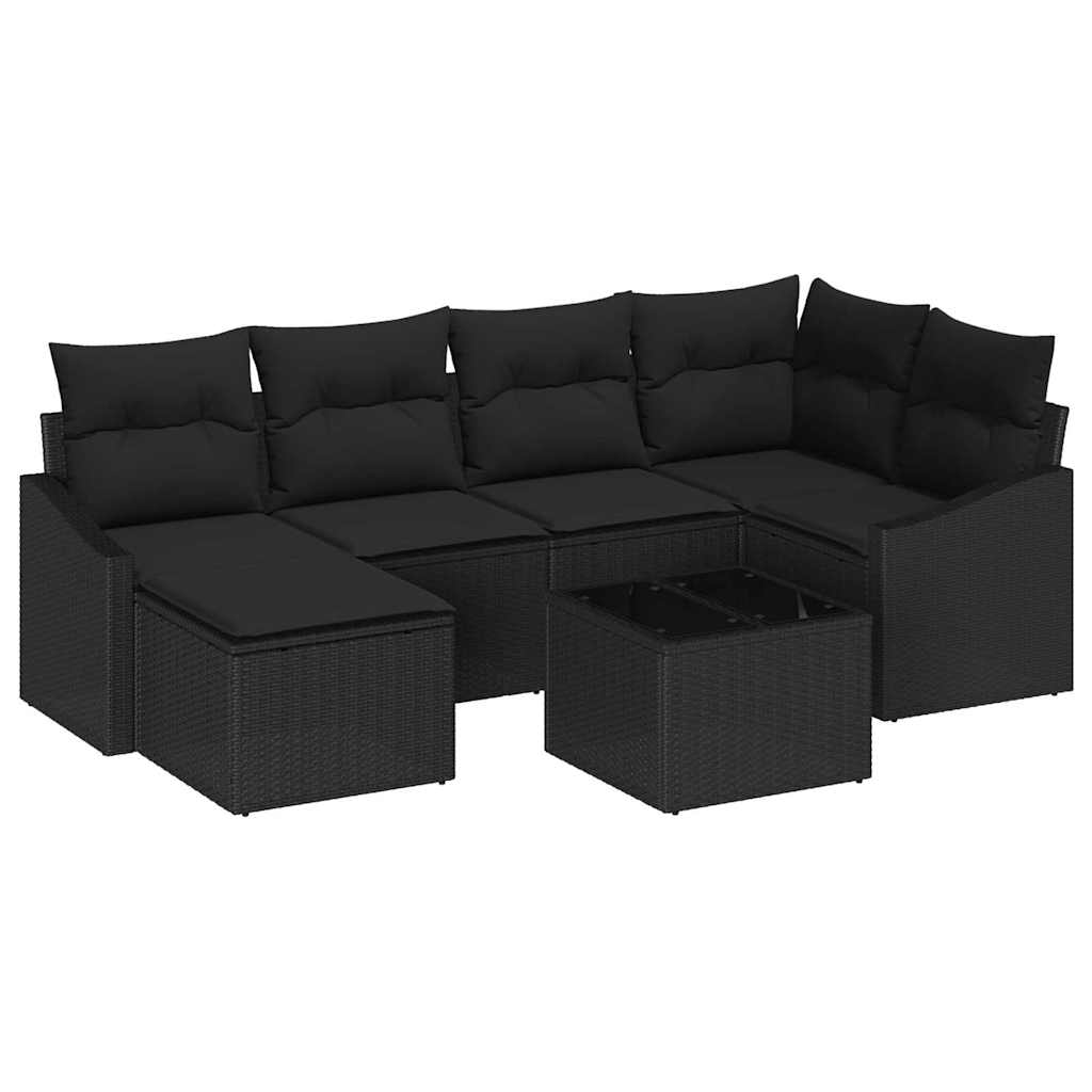 Tuin Eetset 7 pcs Zwart Poly Rattan en Poedergecoat Staal is nu te koop bij PeponiXL, paradijselijk wonen!