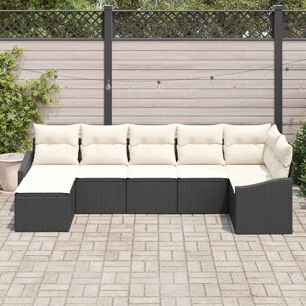 Tuin Sofa Set met kussen 7 pcs Zwart en Crème poly rattan is nu te koop bij PeponiXL, paradijselijk wonen!