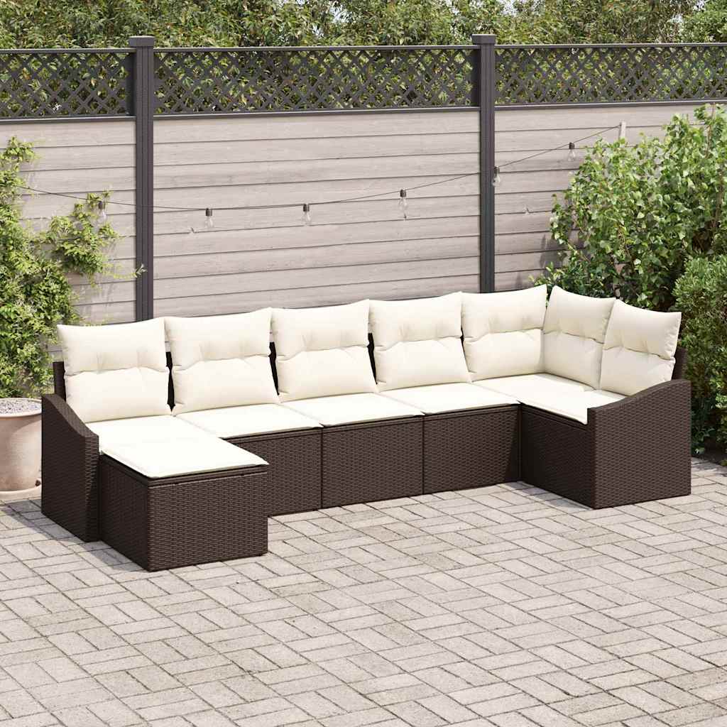 Tuin Sofa Set met kussen 7 pcs Bruin en Crème poly rattan is nu te koop bij PeponiXL, paradijselijk wonen!