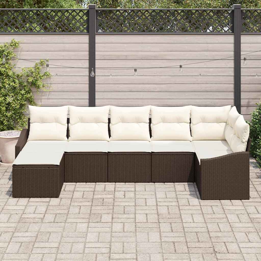 Tuin Sofa Set met kussen 7 pcs Bruin en Crème poly rattan is nu te koop bij PeponiXL, paradijselijk wonen!