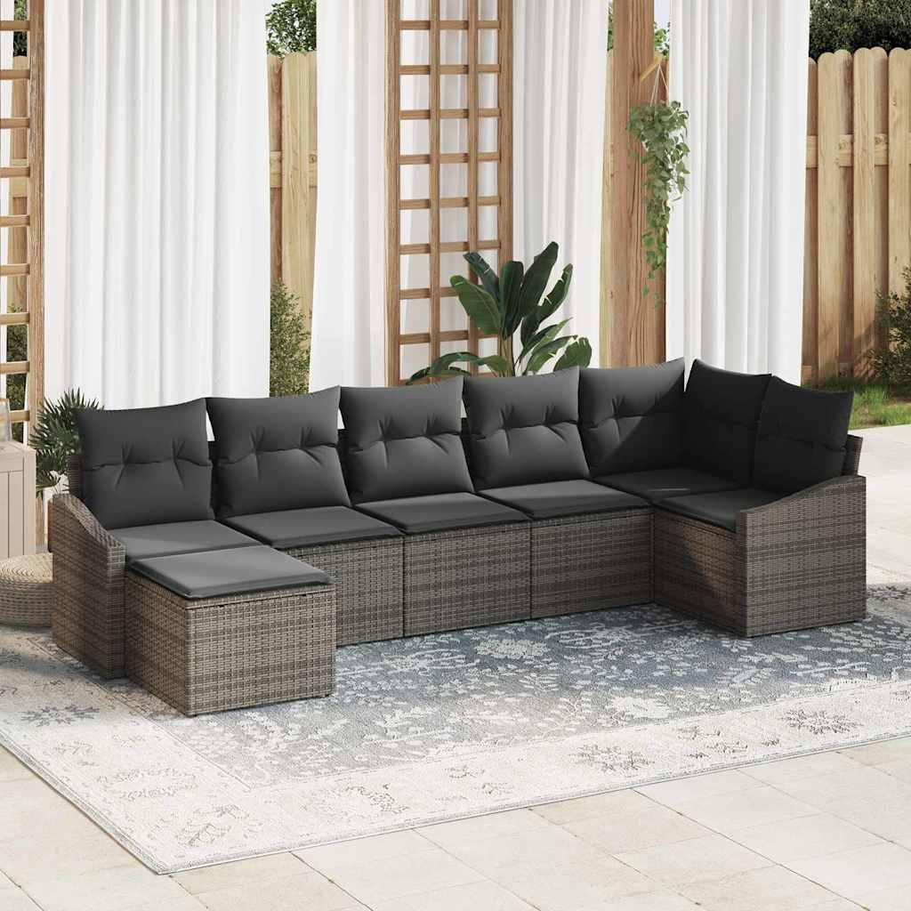 Tuin Sofa Set met kussen met opslag 7 pcs Grijs poly rattan is nu te koop bij PeponiXL, paradijselijk wonen!