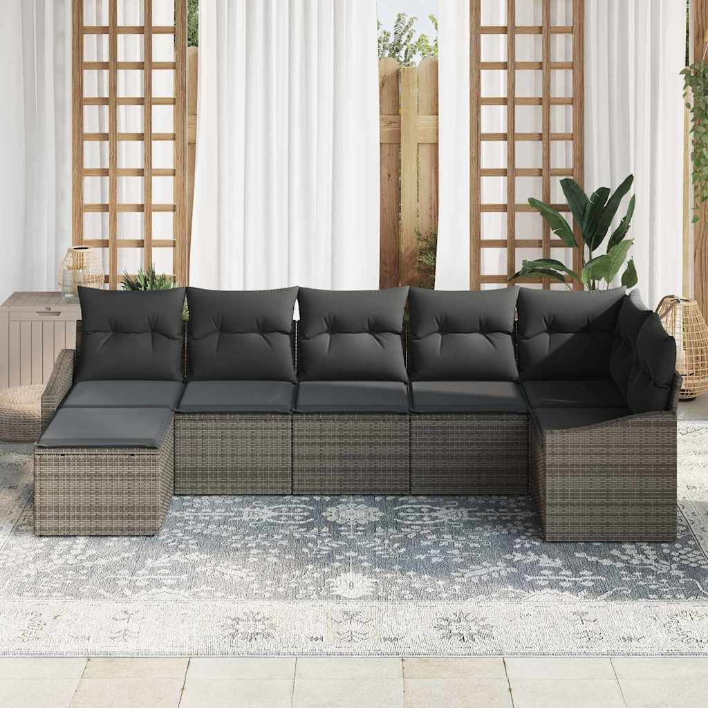Tuin Sofa Set met kussen met opslag 7 pcs Grijs poly rattan is nu te koop bij PeponiXL, paradijselijk wonen!